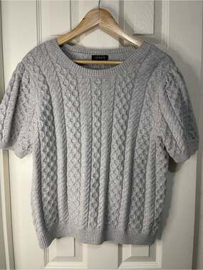 1. State Gray Preppy Academia Cable Knit Short Sleeve Sweater size Large